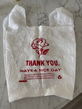 White Tote Bag with Red Rose 'Thank You' Print